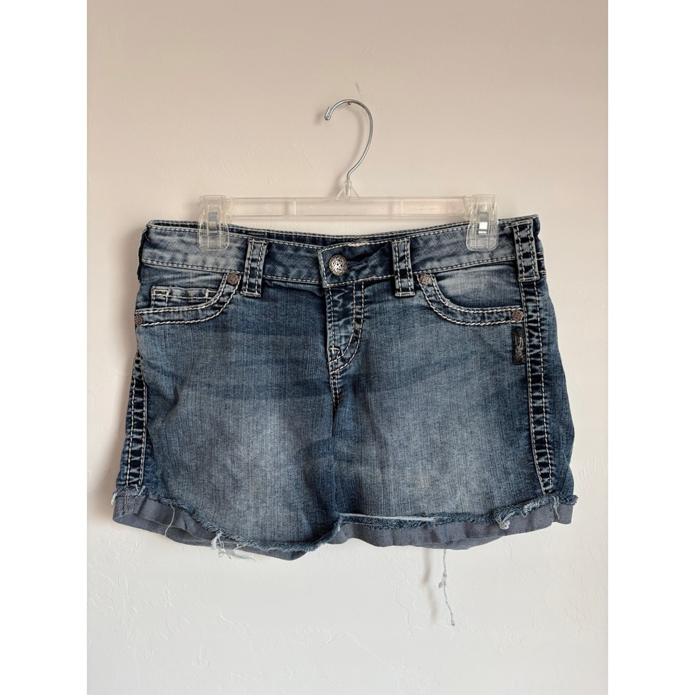 Vintage Y2K Silver Jeans McKenzie Denim Mini Shorts Festival‎ Rave Cowgirl Indie